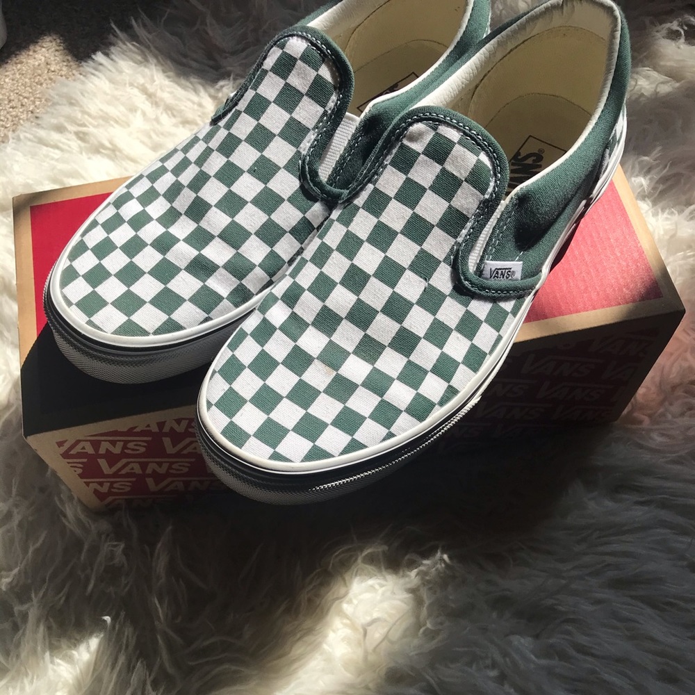Forest Green Checkered Slip-On Vans